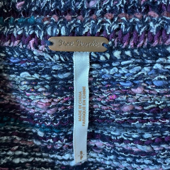 Free People Multicolored Cardigan Knit Wool Blend Raw Seam Coat Turtle Neck - Picture 4 of 5